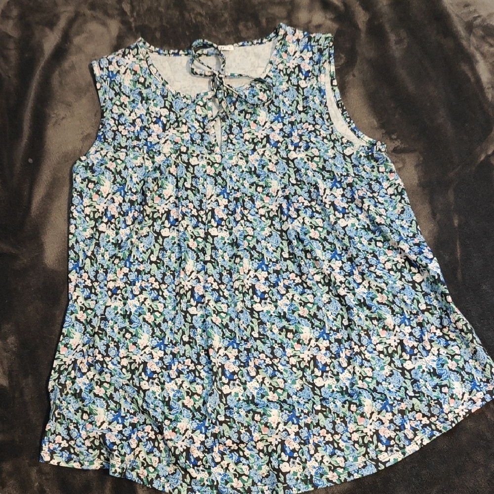 Floral Sleeveless Top - Blue and Green